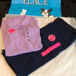 NWT Gir’s Navy Shorts and Lavender Polo TCP